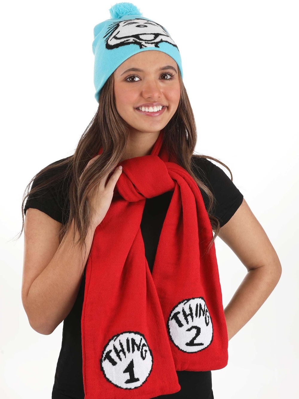 Dr. Seuss Thing 1 & 2 Winter Hat and Scarf Set NWT Adult one size